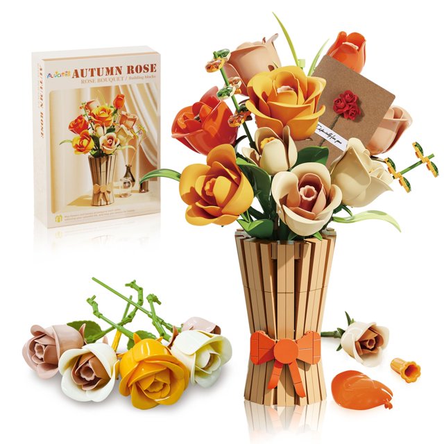 Set de ramo de flores con jarrón, colección Rose Botanical (868 piezas)