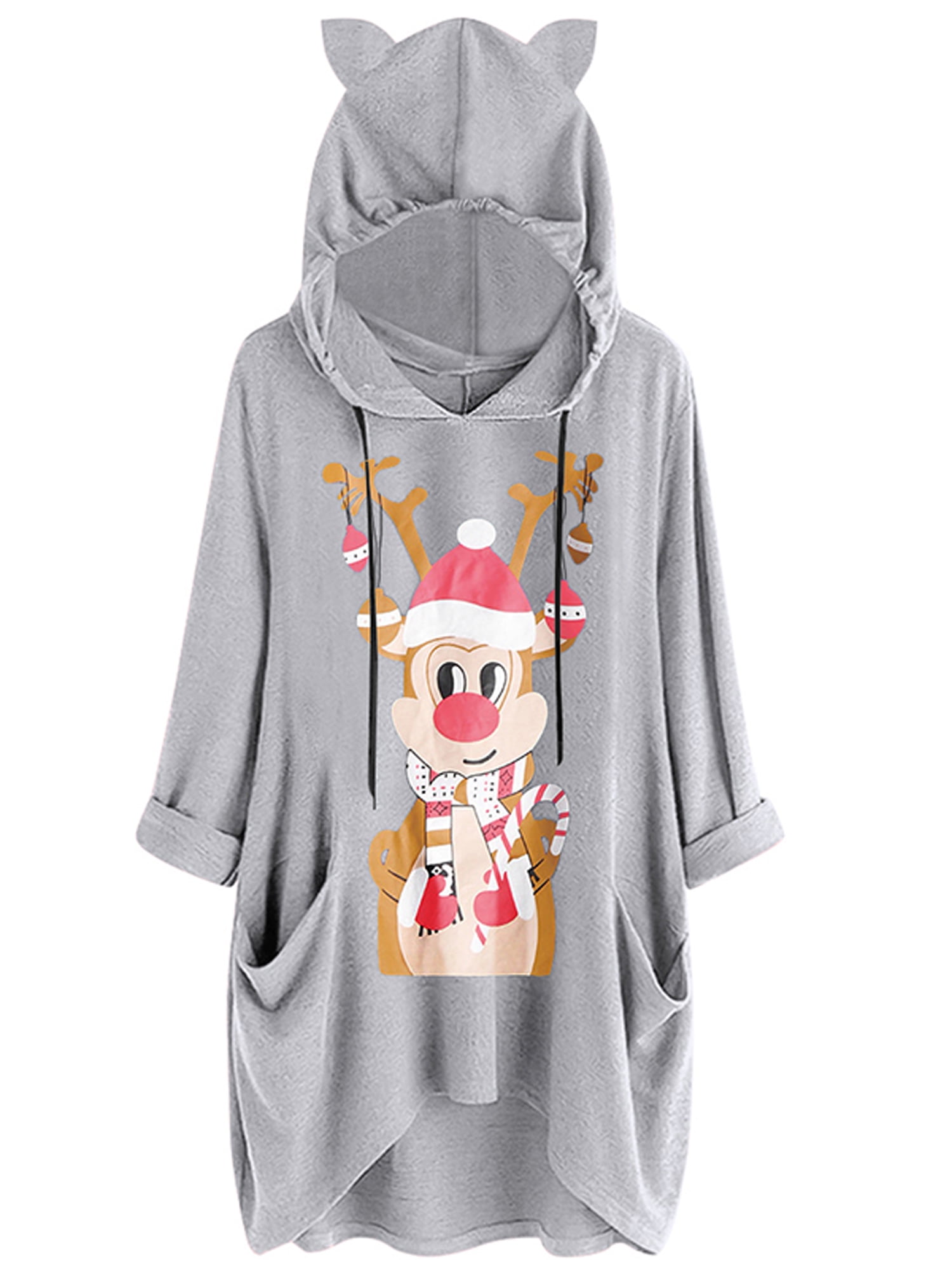 Womens Xmas Plus Size Christmas Hoodie Casual Pockets Tops Pullover