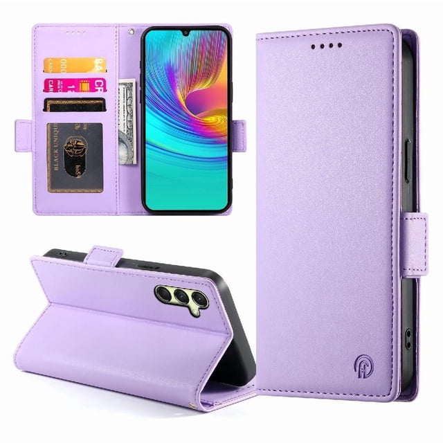Magnetic Wallet Case with Card Holder & Stand for Samsung Galaxy A16 Purple