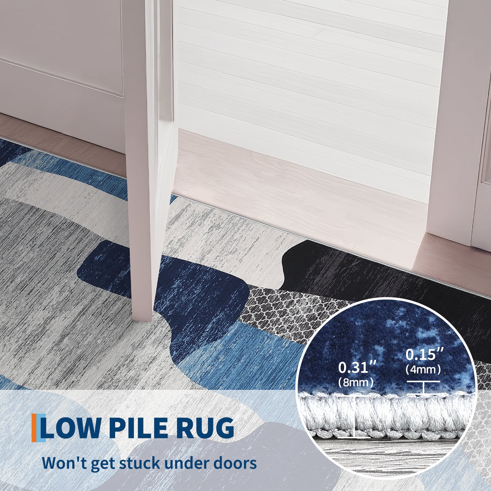 Hasoo Washable Living Room Area Rug 5x7 Large Modern Abstract Non-Slip Soft Low Pile Indoor Blue Carpet