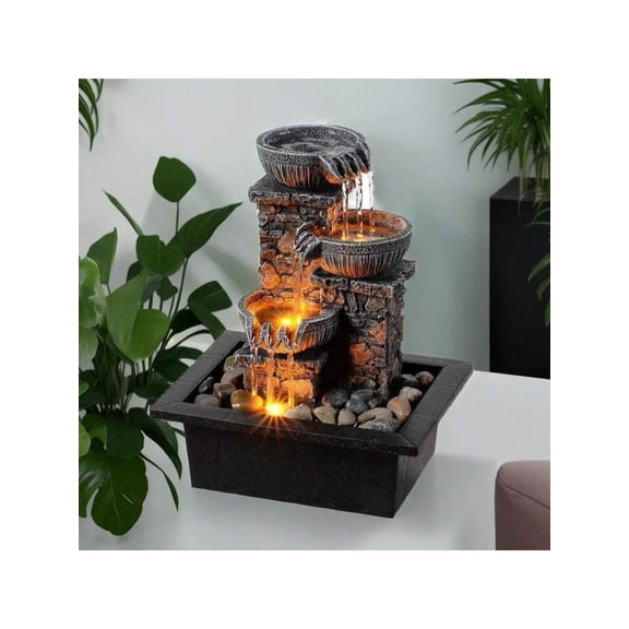 Kalona Tabletop Waterfall Fountain, Zen Fountain For Home Office Decor With LED Lights, Relaxing Indoor Water Feature With Realistic Stone Look For Meditation(23111)