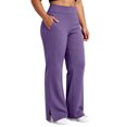 thumbnail image 3 of Women's Plus Size Yoga Long Pants, Elastic Waist Side Seam Pockets, Solid Color Side Split Hem for Gym Sports Active Daily | TruHer,Purple XL, 3 of 8