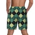 thumbnail image 4 of Balery Green Squares Mens Swim Trunks Swim Shorts for Men Quick Dry Inseam Beach Shorts with Compression Liner Pocket-Small, 4 of 9