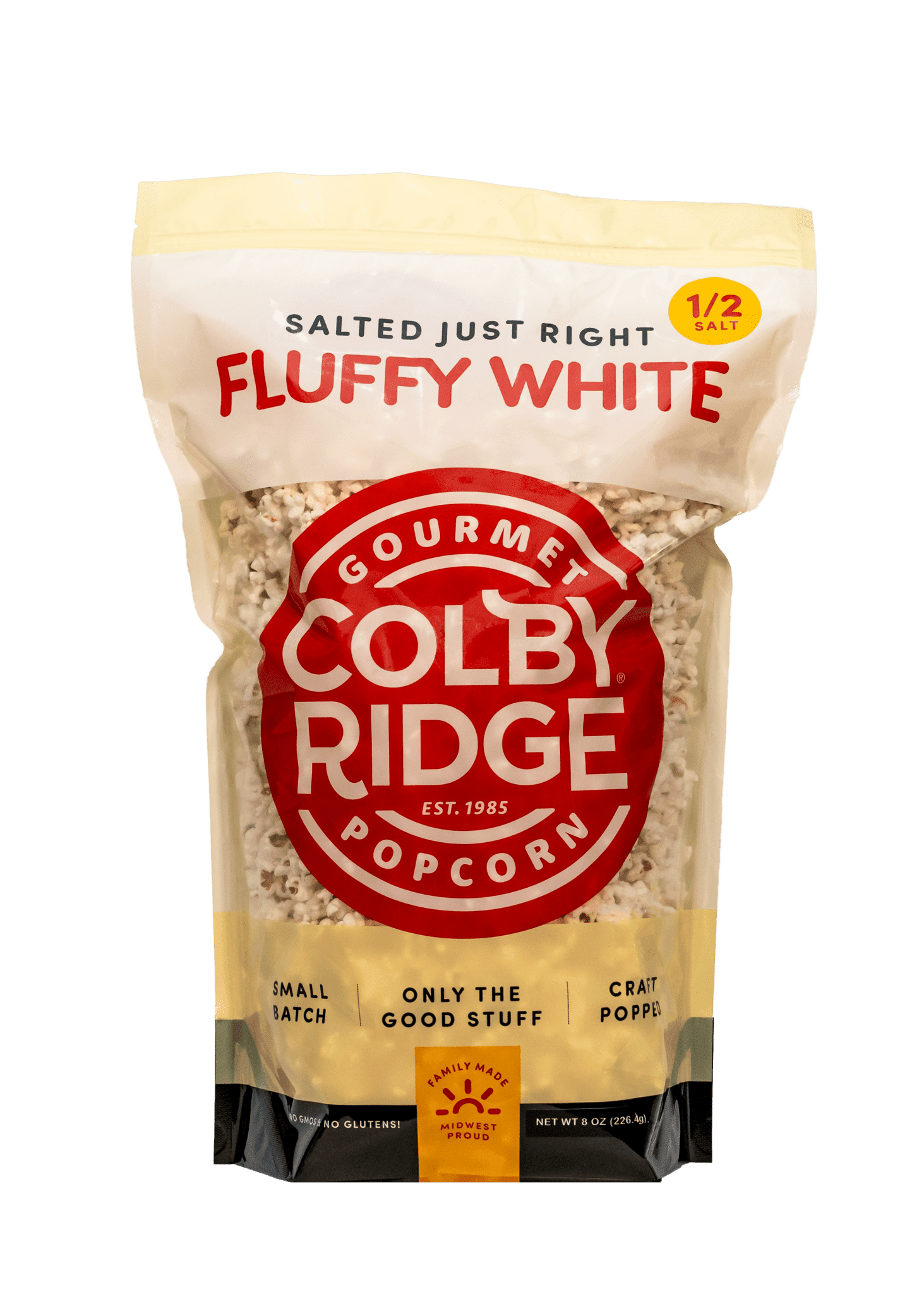 (3 pack) Colby Ridge Fluffy White Half Salt Gourmet Craft Popped Gluten Free Popcorn Snack Sized Large Pouch (2 Gallons = 34 Cups)