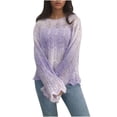thumbnail image 2 of Fayshow0 Long Sleeve Shirts for Women, Fall Womens Tops Women's Loose Round Neck Knitted Contrasting Color Pullover Striped Sweater 2024 Casual Long Sleeved RoundTop/shirt,Purple L, 2 of 5