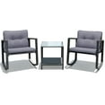 thumbnail image 2 of Gymax 3PCS Rattan Rocking Chair Table Set Patio Furniture Set w/ Grey Cushions, 2 of 9