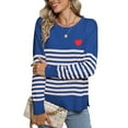 thumbnail image 2 of Striped Sweater for Women 2024 Fashion Crewneck Lightweight Heart Sweater Casual Loose Side Split Pullover Tops Shermie, 2 of 6