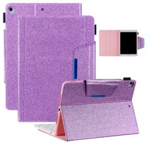 Dteck iPad 9.7 Case 2018/2017 iPad 6th Generation Case / iPad 5th Generation Case / iPad Air 2 Case / iPad Air Case, Multi-Angle Viewing Stand PU Leather Cover with Pocket, Glitter Purple