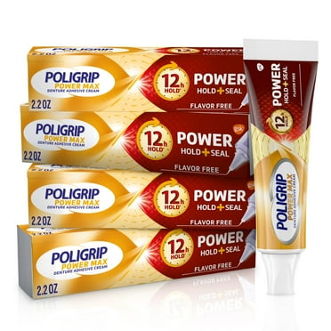 Poligrip Power Hold   Seal Denture Cream and Adhesive Cream, Unflavored - 2.2 Oz 4 Pack, for Adults