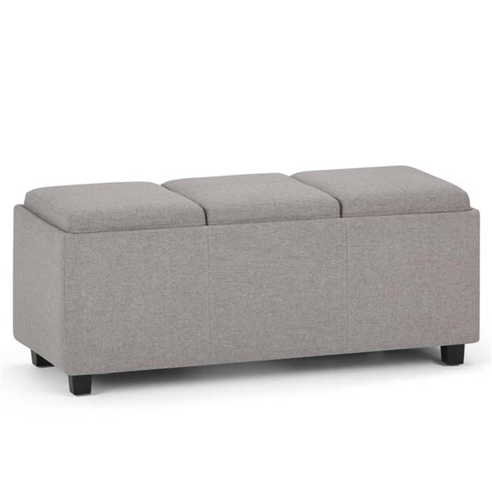 Avalon 42 inch Wide Contemporary Storage Ottoman in Cloud Grey Linen Look Fabric
