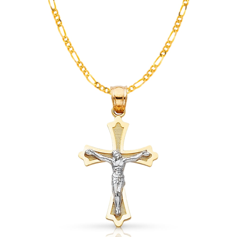 14K Two Tone Gold Jesus Crucifix Cross 