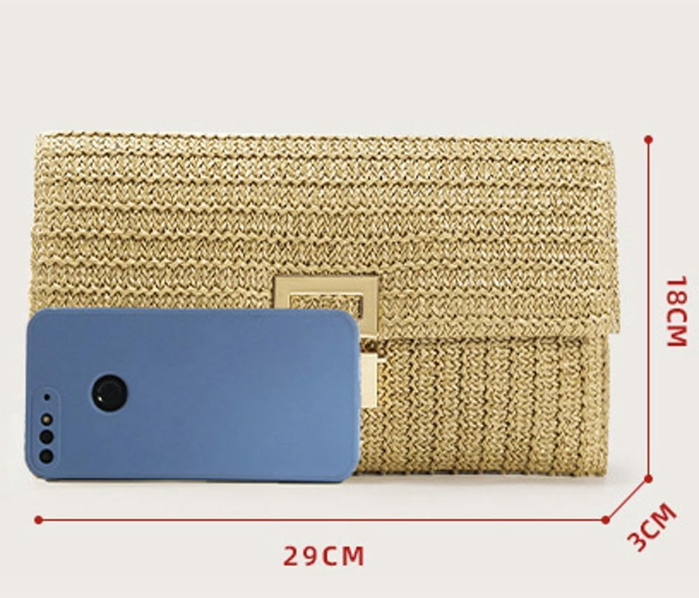 Straw Clutch Purses for Women Vintage Summer Straw Beach Bag Woven Purse Wicker Rattan Envelope Clutch for Wedding