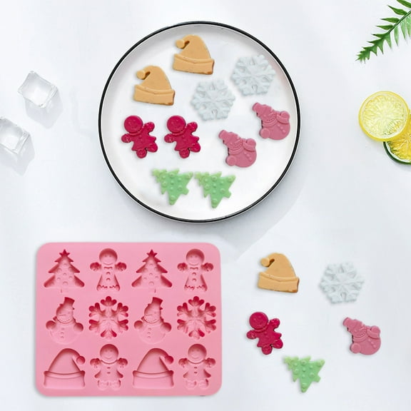 Ludlz Christmas Silicone Mold 12 Cavities Snowman Tree Hat Cookie Man Non-stick Food Grade Easy Release DIY Fondant Chocolate Candy Biscuit Jelly Ice Cake Baking Mold