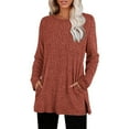 thumbnail image 2 of Women's Crewneck Long Sleeve Sweater with Pockets Side Slit Hem Loose Fit Knit Top Fall Winter Fashion 2025 Casual Comfort Outfits Brick Red L, 2 of 4