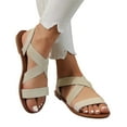 thumbnail image 4 of AXXD Women Beige Sandals New Summer Elasticated Roman Beach Shoes Open-toed Flat Sandals, 4 of 8