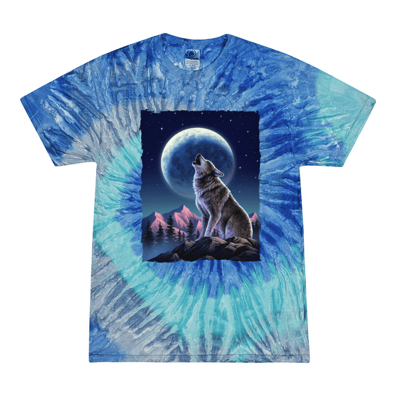 Wild Bobby, Full Moon Snow Wolf Howling Animal Lover Tie-Dye T-Shirt