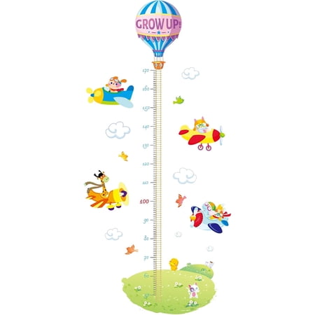 50 to 170 cm Animal Height Chart Hot Air Balloon Height Chart Animal Pilot Wall Sticker PVC Growth Charts Ruler Height Measure for Nursery Bedroom Living Room