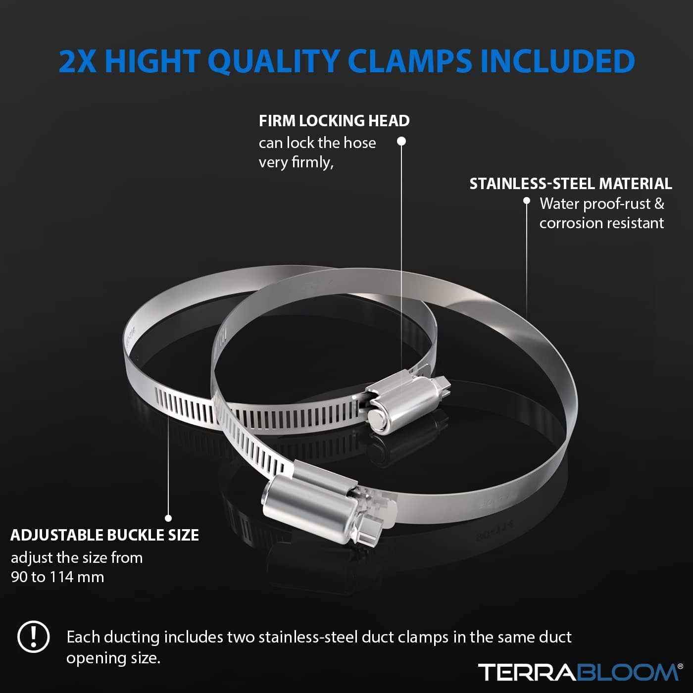 MKEUDQ-4 Inch Aluminum Flex Duct - 8 FT Long, Flexible Ducting with 2 Clamps, 3 Layer HVAC Ventilation Air Hose - Great for Dryer, Grow Tent, Green Houses, Household HVAC Venting