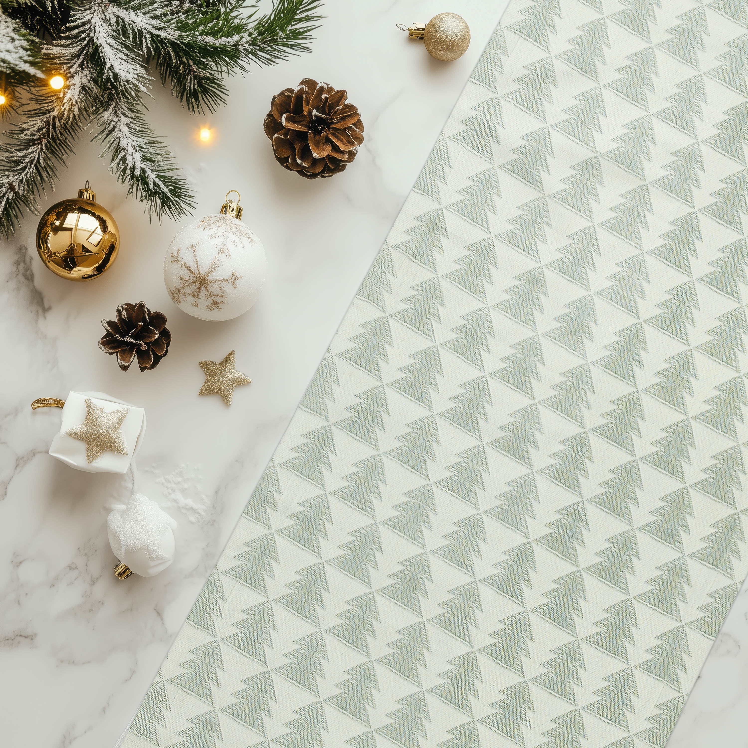 Holiday Trees Jacquard 13" x 72" Table Runner- 100% Cotton, Green