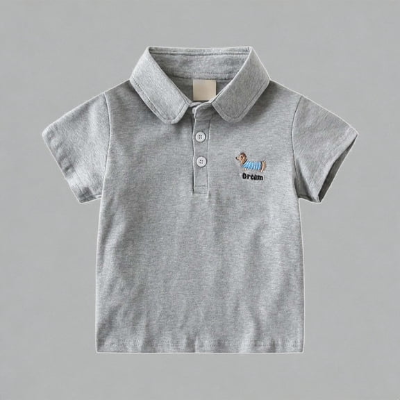 Krdevn Boys Polo Shirt With Embroidery Short Sleeve Breathable Blend Summer School Casual Top,18-24 Months