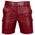 thumbnail image 2 of Akafmk Mens Leather Cargo Shorts Fashion Solid Color Button Multi Pockets 5" No Belt Shorts Pants L, 2 of 4