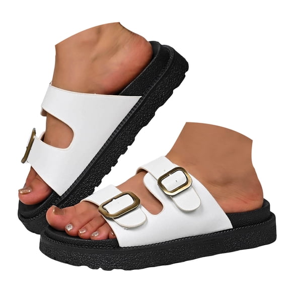 IUJSOY Platform Sandals for Women 2025 Comfortable Slides Open Toe Slippers Double Buckle Beach Shoe