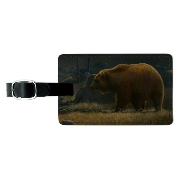 Wandering Grizzly Bear Rectangle Leather Luggage Card Suitcase Carry-On ID Tag