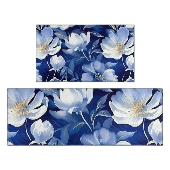 Pioneer Flower Floral Print Pattern Kitchen Rugs Sets Of 2,Anti Fatigue Kitchen Mat Rugs Non Slip Washable,Decorative Kitchen Floor Mats for Kitchen,Sink,Laundry,17"x30" 17"x47"