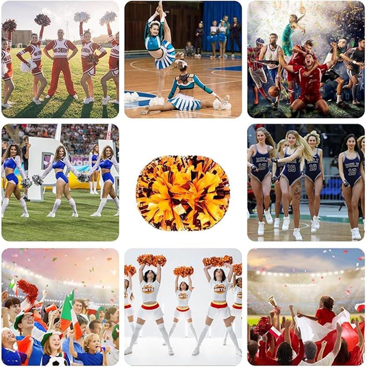 EONQY 8 Pcs Cheerleading Pom Poms with Baton Handle Cheering Squad Hand Flower for Adults Team Spirit Sports Game Dancing Party