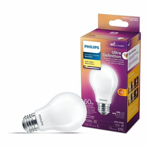 Philips LED Ultra Definition 60W A19 Soft White Glass Frosted, PHL LED 60W A19 SW