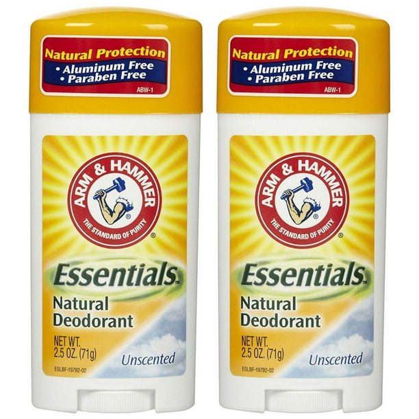 Arm & Hammer Essentials Natural Deodorant, Unscented 2.5 oz 2 pk