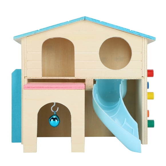 Jouet de Hamster Maison Amusante, Cabane en Bois de Hamster Facile à Installer Multifonctionnelle Sûre pour le Jeu pour l'Exercice Bleu