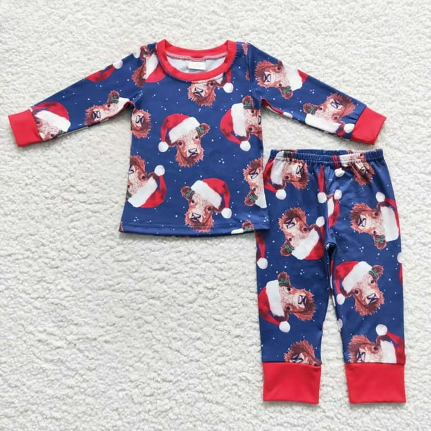 Venta al por mayor, pijamas de Navidad para niños, ropa de dormir para niñas, conjunto de camisa rosa de manga larga, pantalones para niños, traje para niños pequeños, ropa de dormir