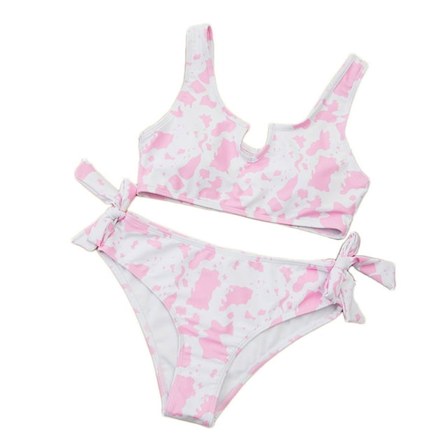 Ichuanyi Ladies Women's Sexy Bathing Suit Split Cow Pattern Printed Bikini Swimsuit