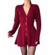 thumbnail image 3 of Vestido Mini de Punto con Cuello en V, Larga y Botones para Mujer Rojo XL, 3 of 9