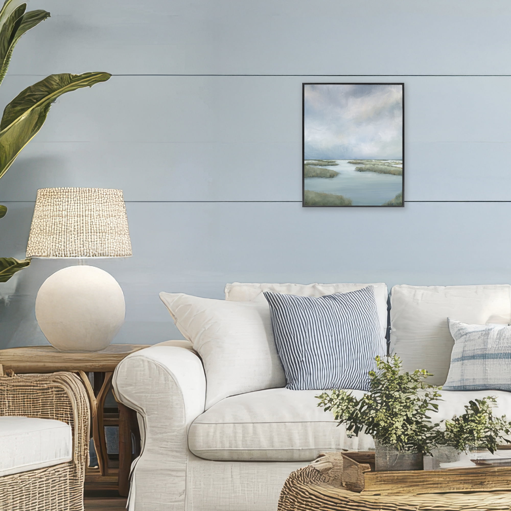 Hazy Marsh Land View Black Framed Giclee Art, design by Leah Noel Art