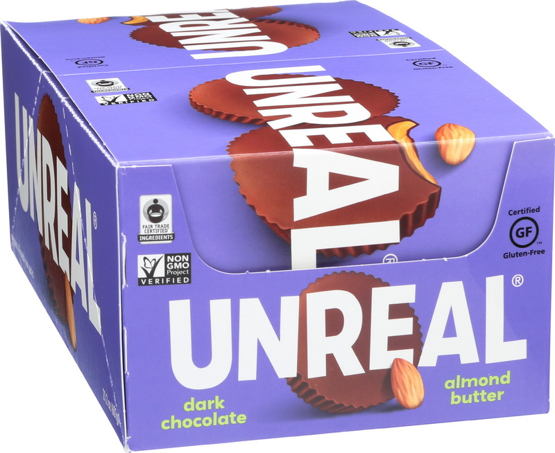 (Price/Case)Unreal Candy 125 Dark Chocolate Almond Butter Cup Caddy