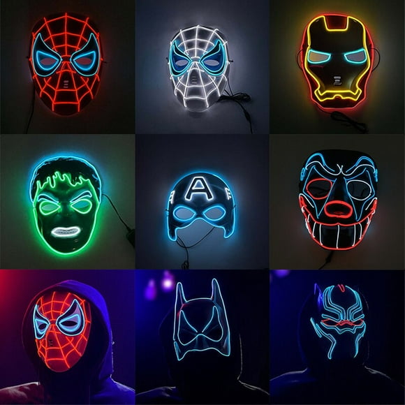 Marvel Cosplay LED Flash Light Mask Anime Figure Spiderman Hulk Iron Man Captain Halloween Birthday Party Decoration Kids Gift