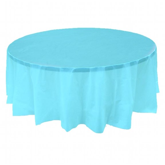 2 Plastic Round Tablecloths 84" Diameter Table Cover - Bermuda Blue