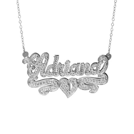 Nameplate Jewelry (Personalized Sterling Silver or 14K Gold Plated Nameplate Necklace with Beading and Rhodium with an 18 inch Link)