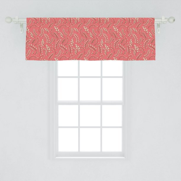 Coral Window Valance, Leaves on Branches Botanical Theme Foliage Forest Curvy Twigs Seasonal