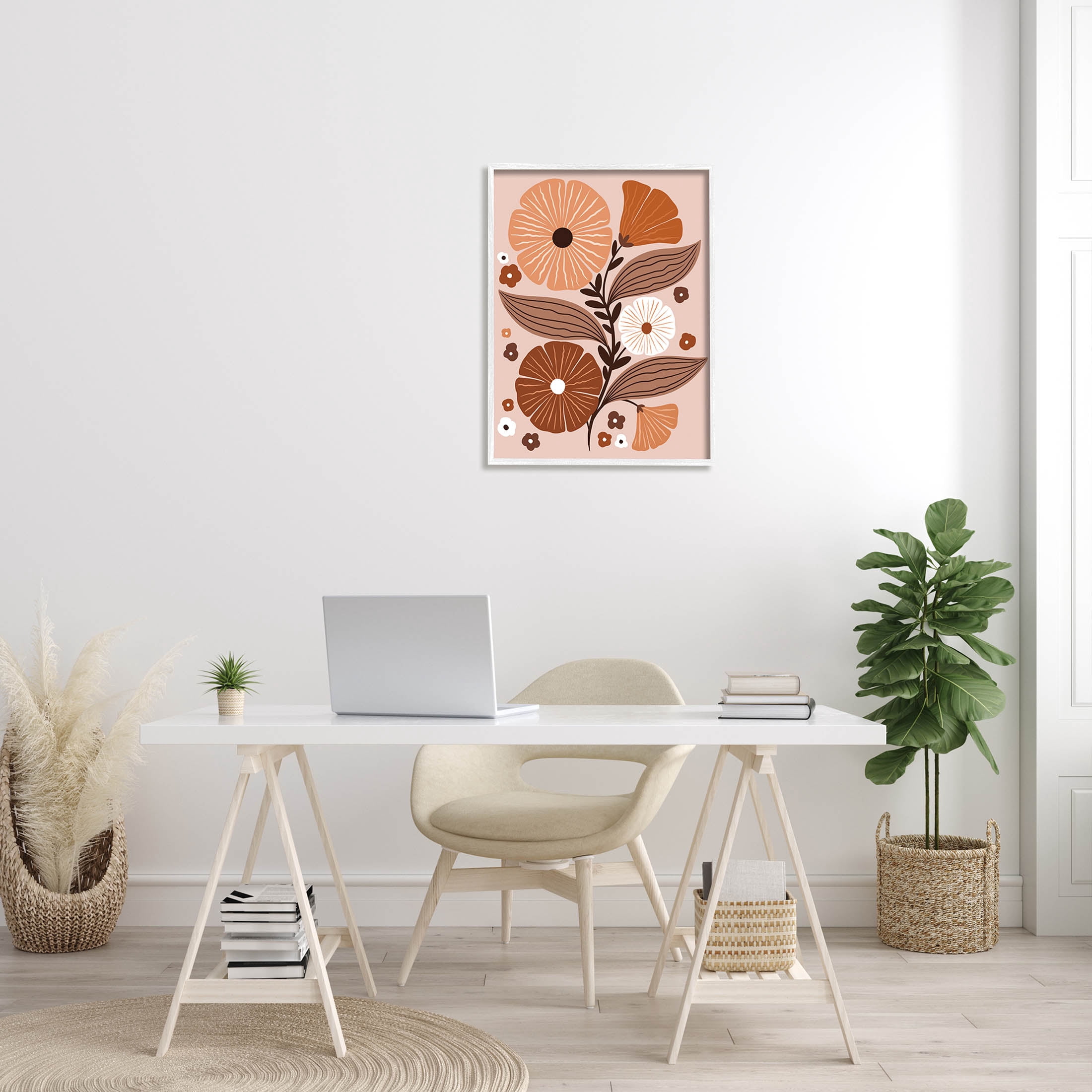 Neutral Tones Flower Shapes Botanical & Floral Graphic Art White Framed Art Print Wall Art