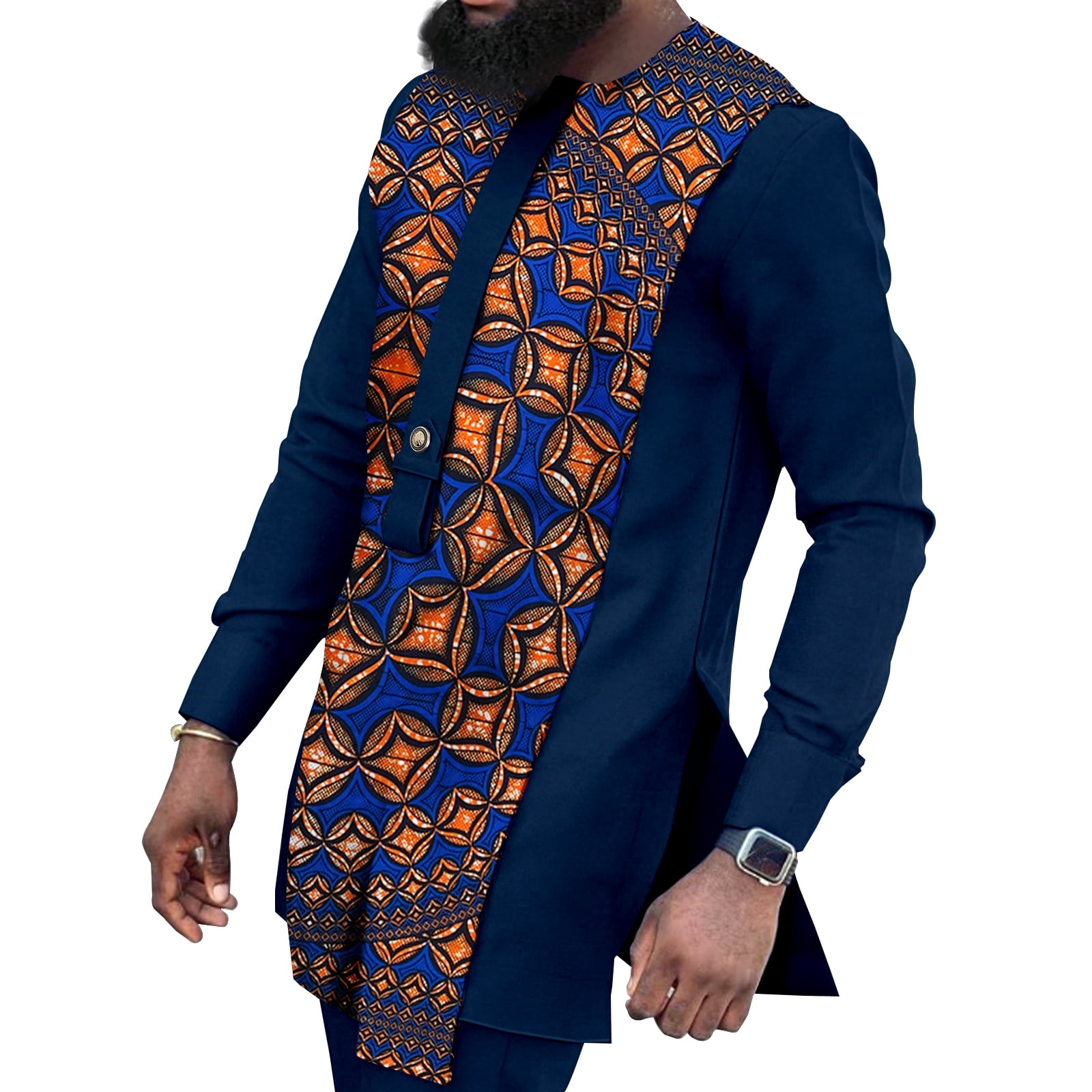 African Suits for Men 2 Piece Set Dashiki Outfit Slim Fit Long Sleeve Shirt Ankara Pants Tribal