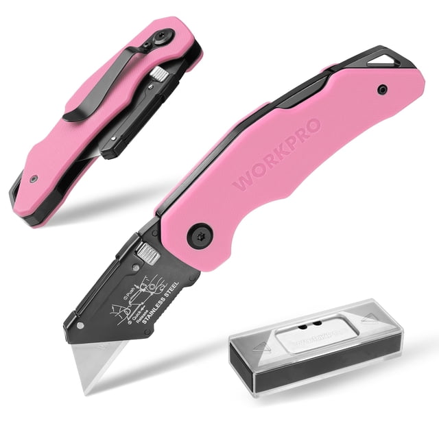 Cuchillo utilitario plegable WORKPRO G10 con mango de acero inoxidable