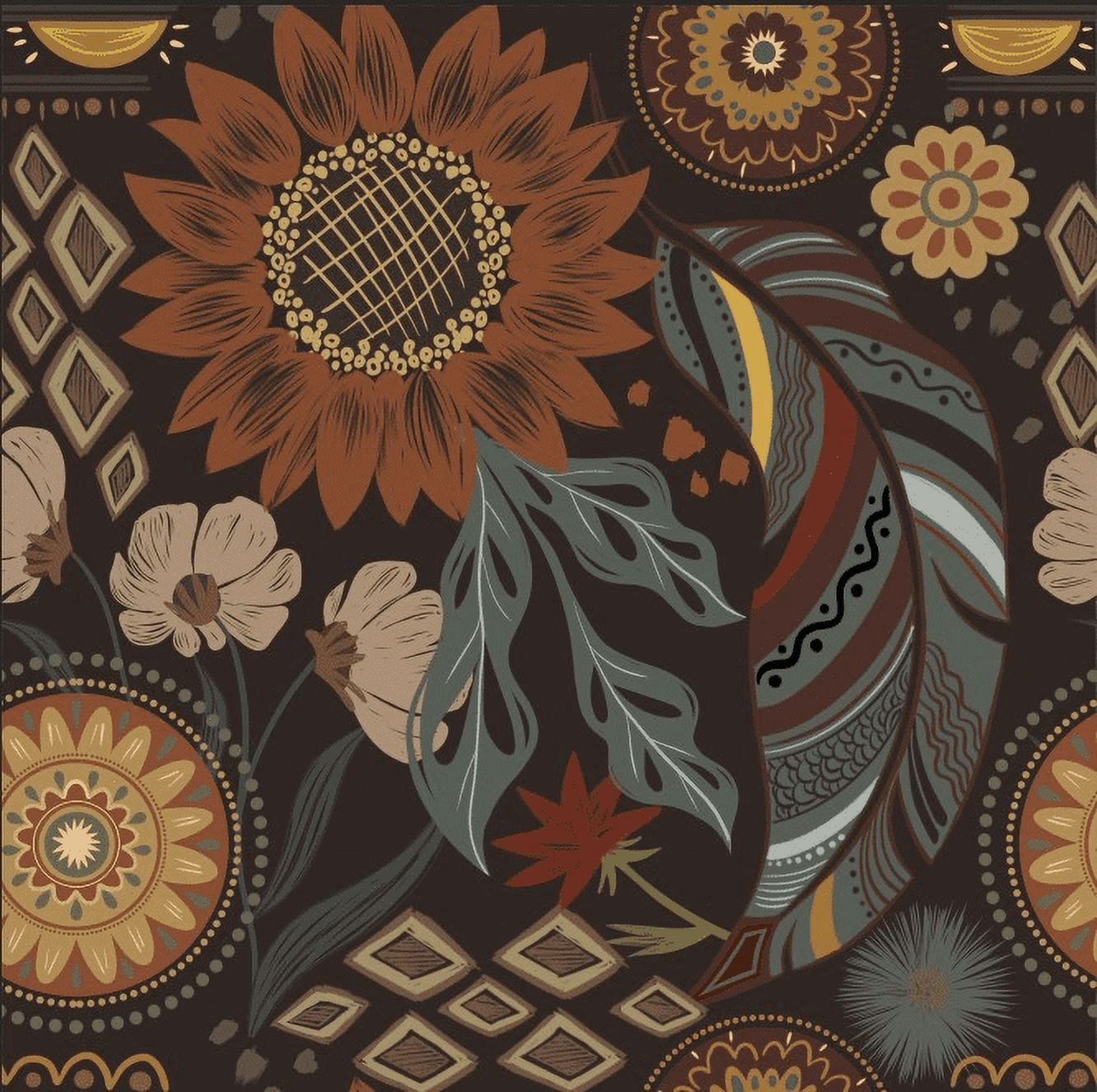 Abyssaly 17.7" x 393.7" Floral Peel and Stick Wallpaper Boho Wallpaper Removable Vintage Flower Contact Paper Retro Mural for Wall Decor Bedroom Bathroom