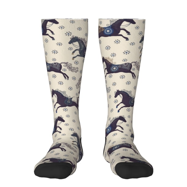 Fotbe Horse Calcetas Divertidas Estampadas para Hombre y Mujer, Calcetas de Algodón hasta la Rodilla para Caminar, Correr, Enfermería y Embarazo