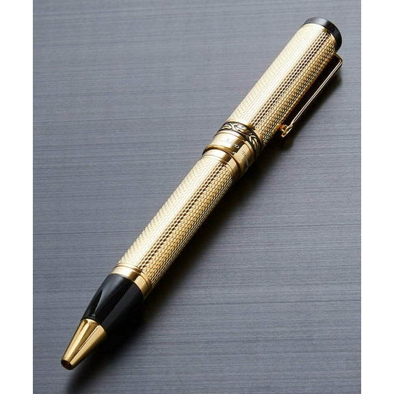 Xezo Tribune Diamond-Cut Engraved Brass Ballpoint Pen - 18K Gold Plated