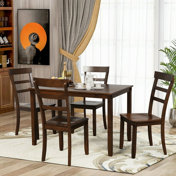 Lowestbest 5pcs Dining Table Sets Wooden Kitchen Table Chair For Dining Room Kitchen Restaurant Brown Walmart Com Walmart Com