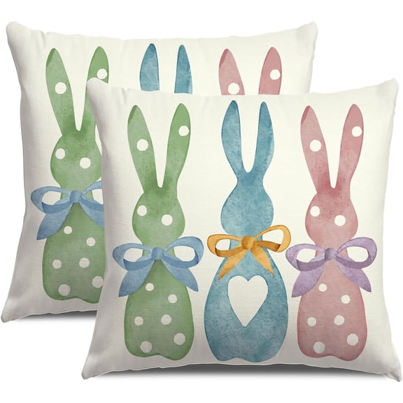 Easter Pillow Covers 20X20 Inch Set of 2,Colorful Polka Dot Bunny Throw Pillow Covers for Easter Decorations Spring Rabbit Cushion Case Decoration for Sofa Couch