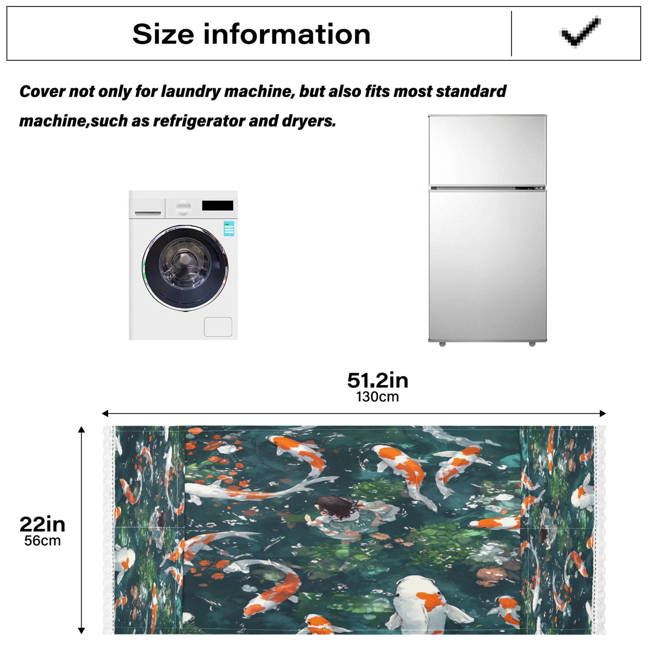 Goldfish GirlWasher and Dryer Covers Dust-Proof and Oil Resistant Fridge Cover with 4 Storage Pockets Washing Machine Top Cover for Laundry Kitchen Home 51.2 x 22 In
